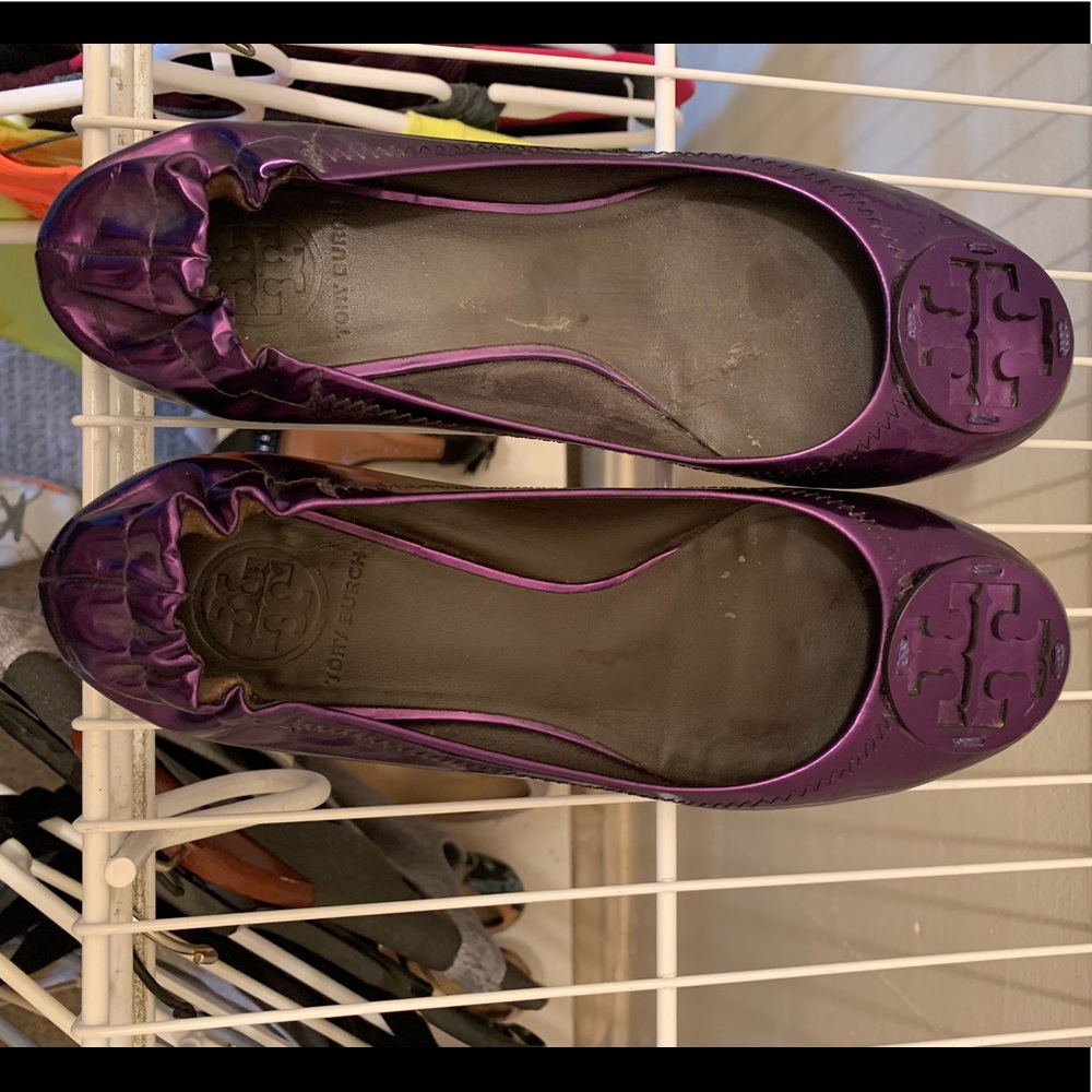 Tory Burch metallic purple patent leather flats